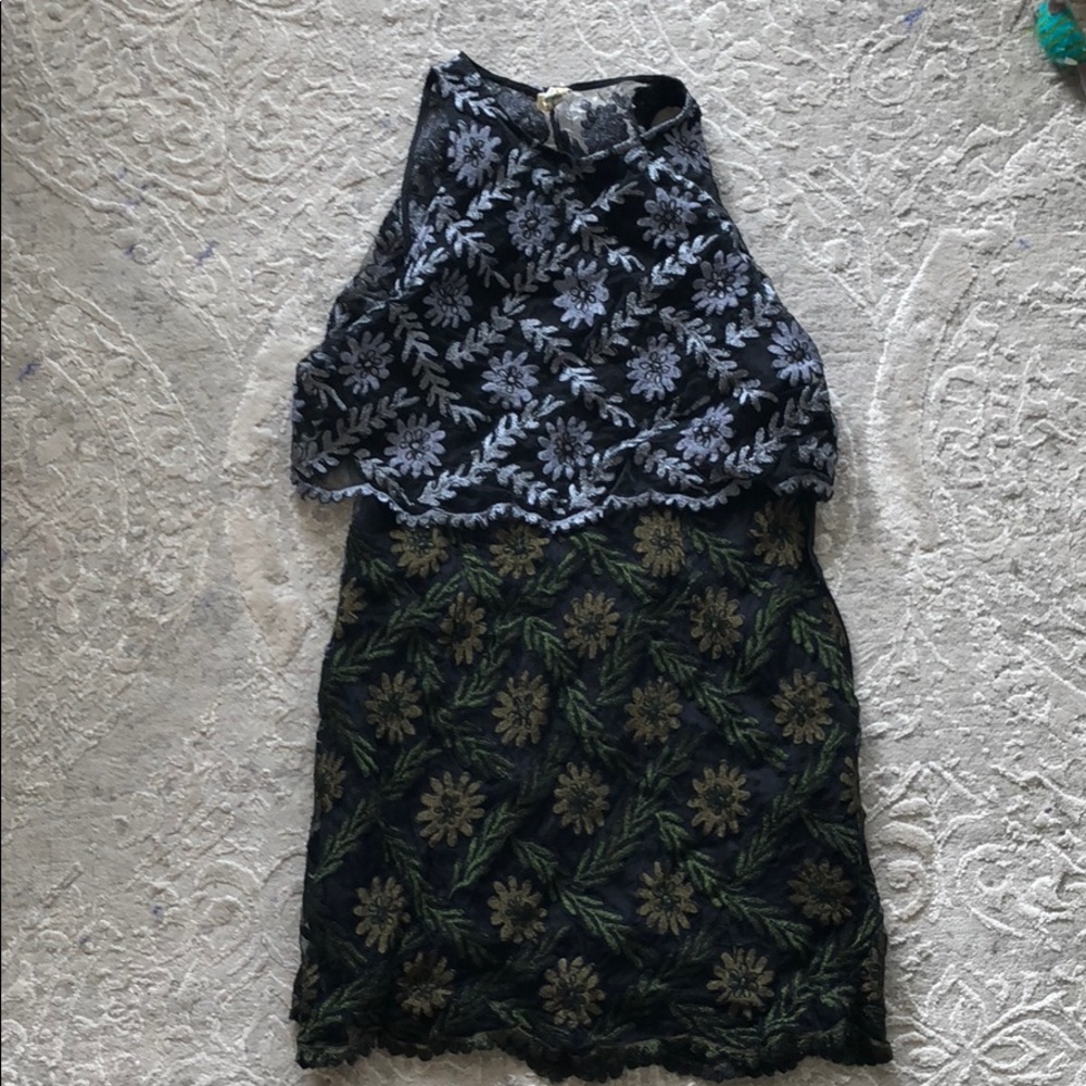 NWOT Free People Green and Silver Open-Back Dress